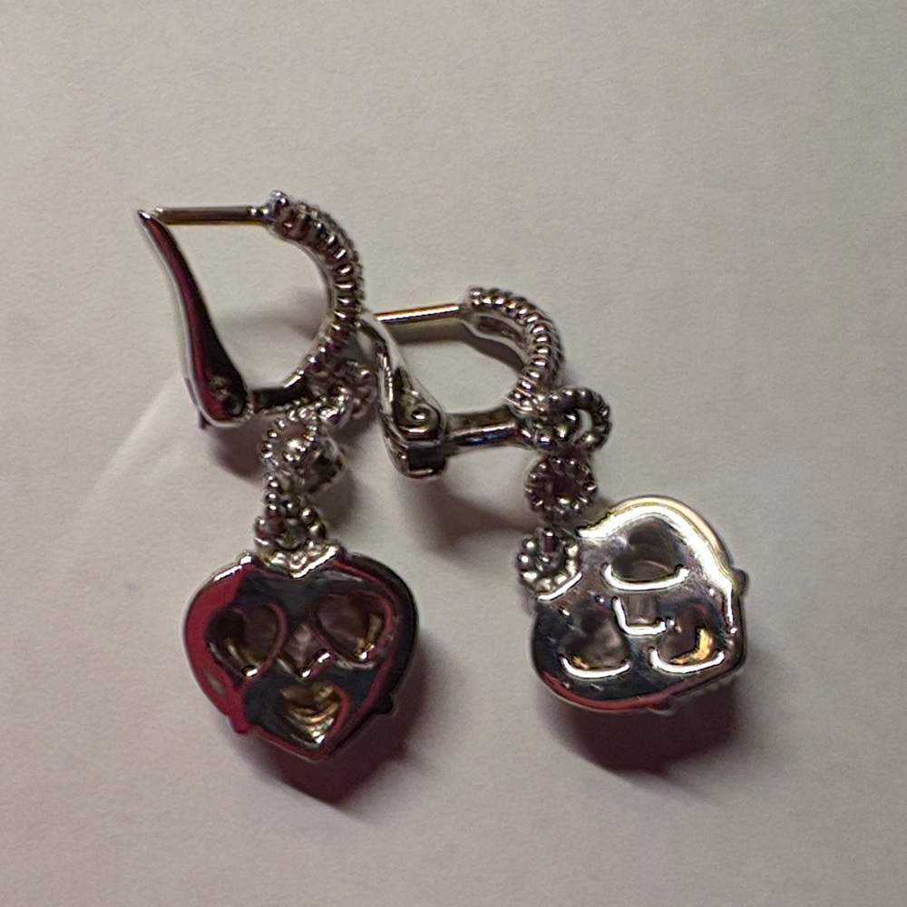 Elegant Judith Ripka Silver and Gold Pink Topaz Heart Earrings - Picture 3 of 3